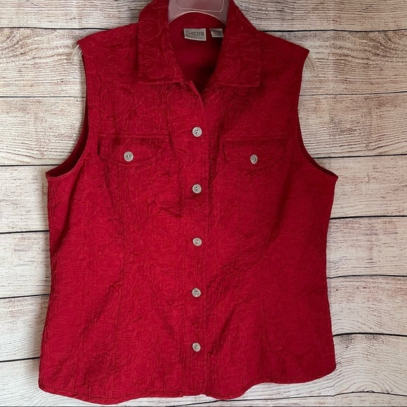 Chico's Tops - Chicos red sleeveless textured button down top sz 2 large